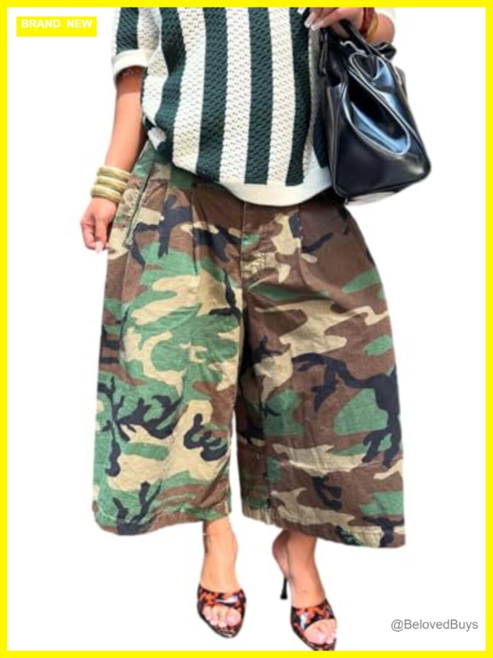 Women's Camo Cargo Pants High Waist Wide Leg Capris Baggy Army Fatigue Joggers